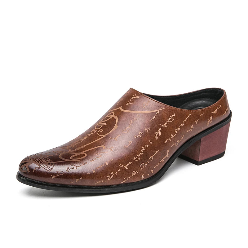Mules Homme British Style Pointed Leather Rehaussantes – Dress Casual Cérémonial Été