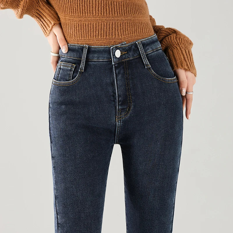 Jean Thermique Femme Hiver Polaire Chaud – Skinny Crayon Stretch Velours | Style Coréen Slim Fit