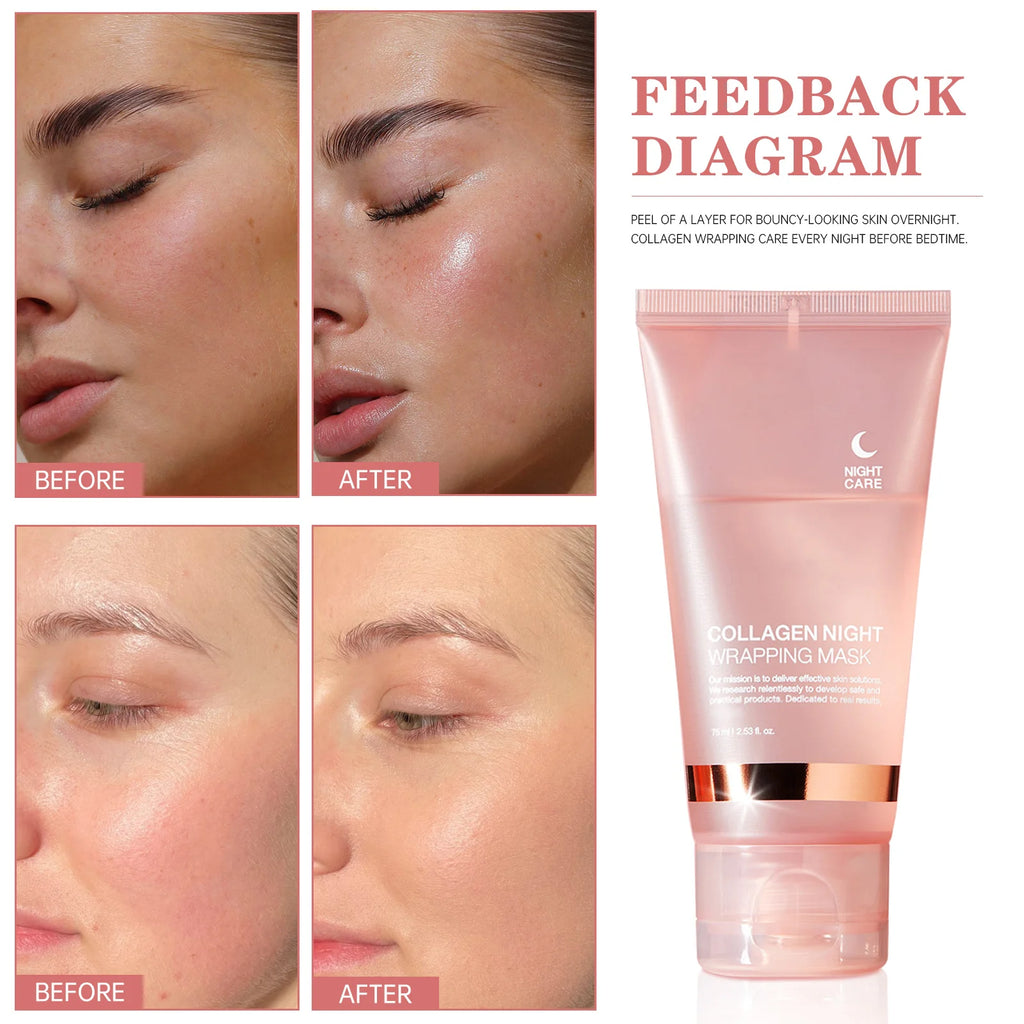 Masque Nuit au Collagène Hydrolysé 75ml – Fermeté, Hydratation & Éclat | Anti-Relâchement & Teint Terne