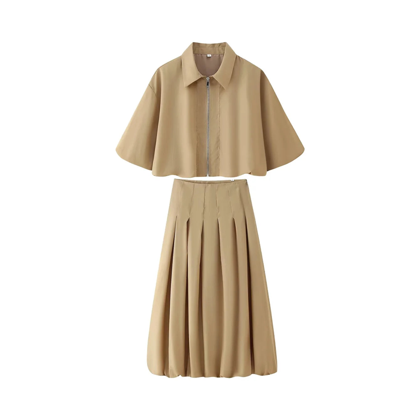 Ensemble 2 Pièces Femme - Veste Courte Zippée & Jupe Plissée Fleurie Taille Haute | Automne
