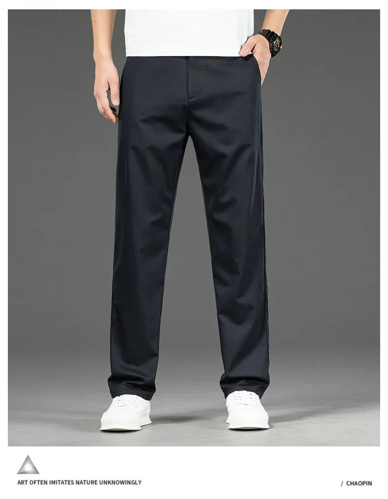 Pantalon Homme Bambou Été Slim Stretch – Léger Business Casual Formel Droit | Noir Gris Kaki | Mode Homme Premium