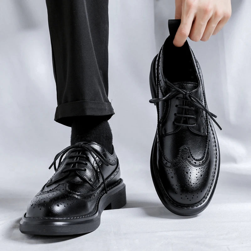 Brogues Oxfords Patent Leather Homme – Lacets Formal Noir Mariage Fête Dress Shoes