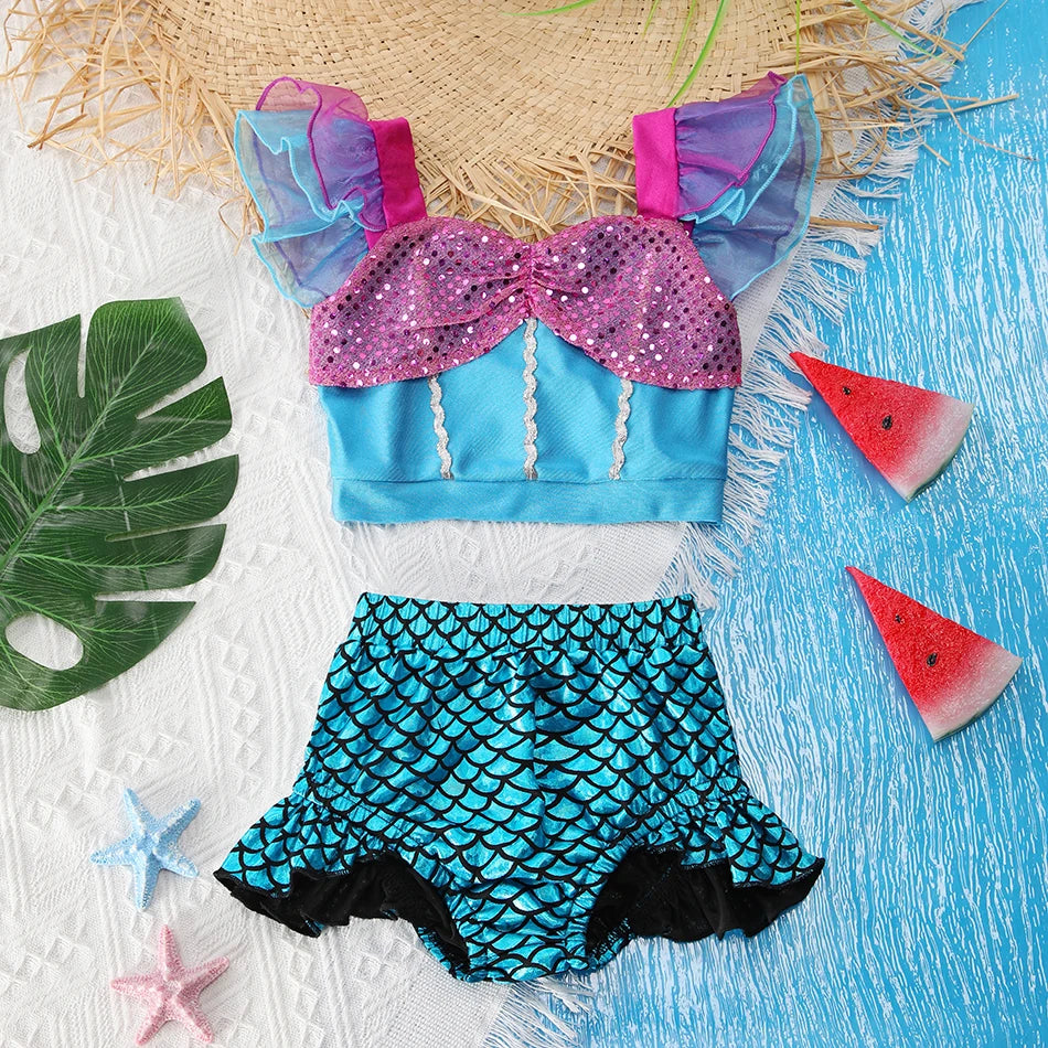 Maillot de Bain Fille Princesse Sirené – Costume Plage Piscine Été Enfant Anna Elsa Raiponce Mirabel