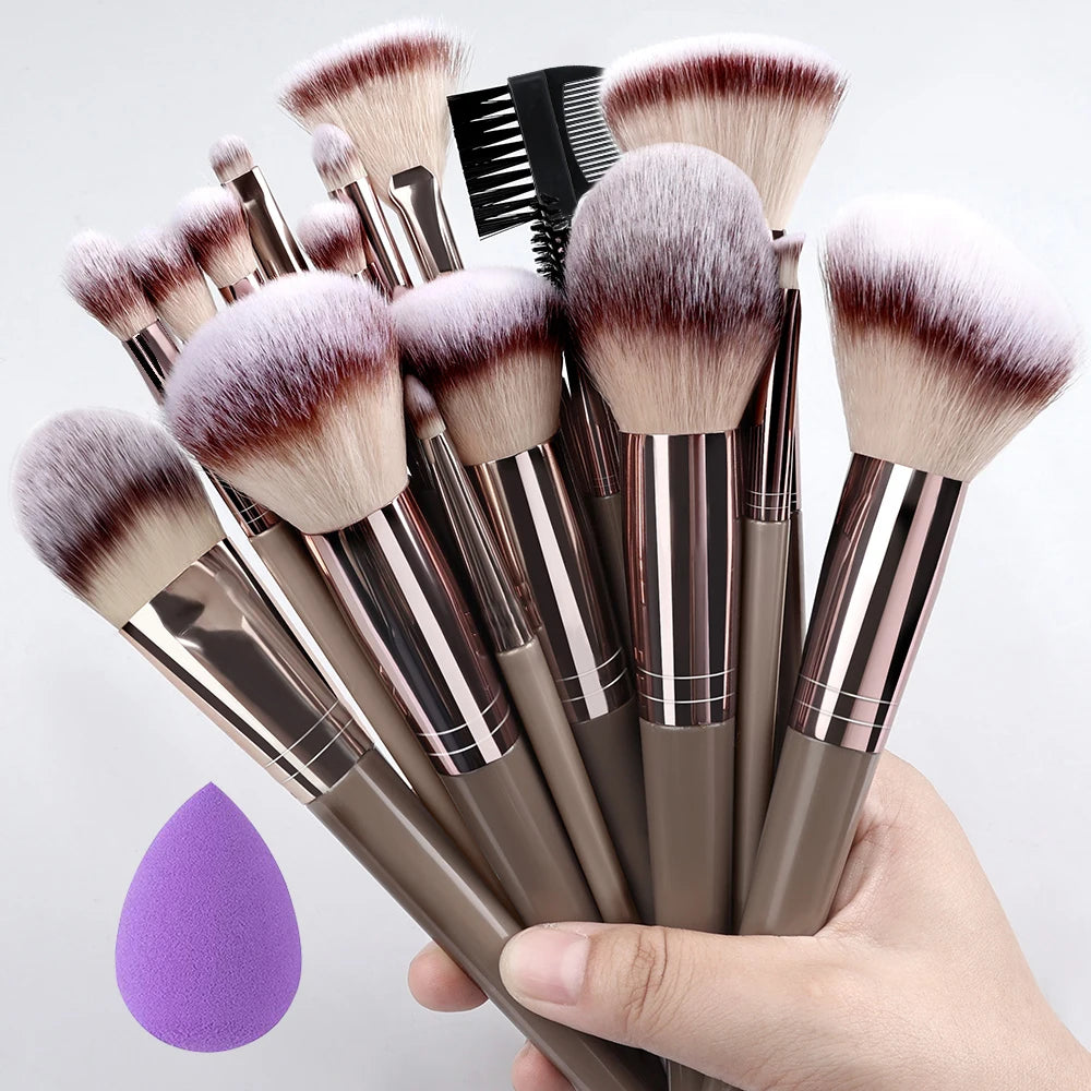 Set Pinceaux Maquillage Fluffy 3 à 20 Pcs – Poudre Libre, Fards & Blush | Brosse Fond de Teint Femme