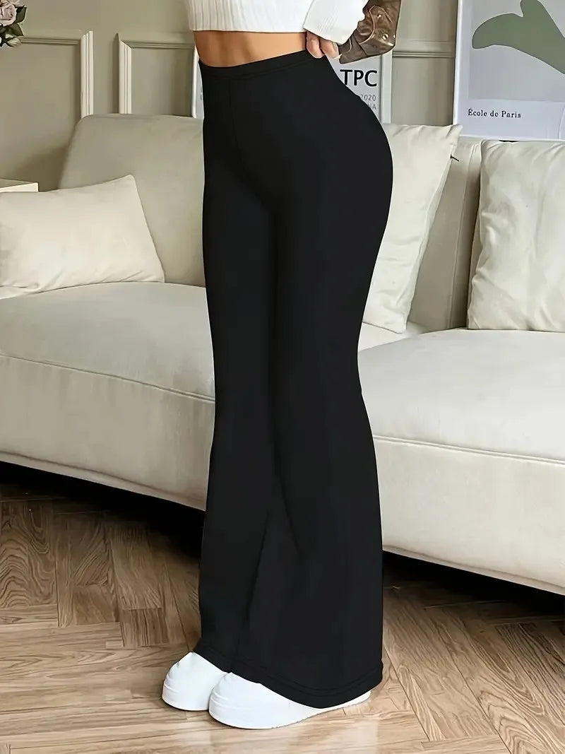 Pantalon Yoga Flare Taille Haute Femme Noir – Legging Élastique Confortable | Fitness & Sport