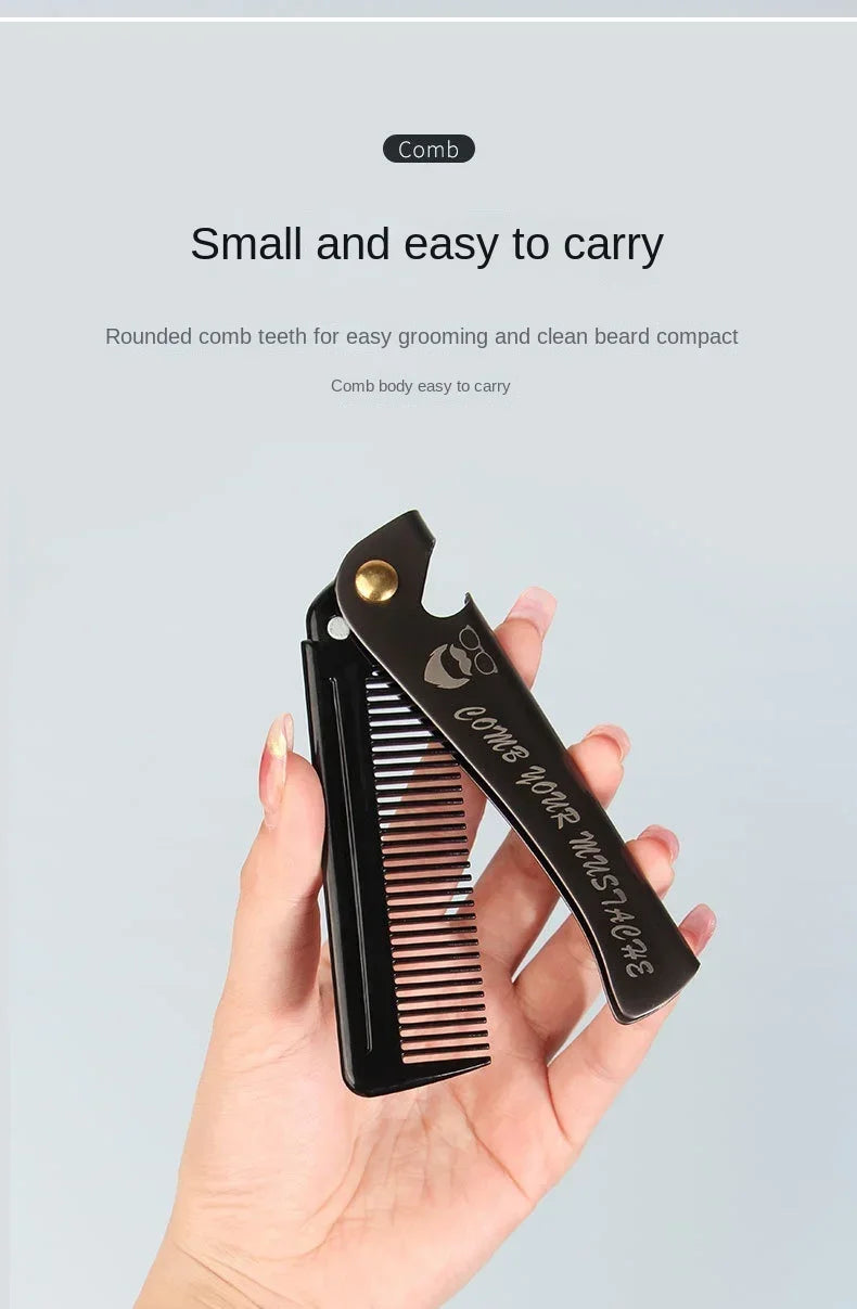 Peigne Pliable Barbe Moustache Massage – Brosse Cheveux Pocket Clip Fait Main Unisexe
