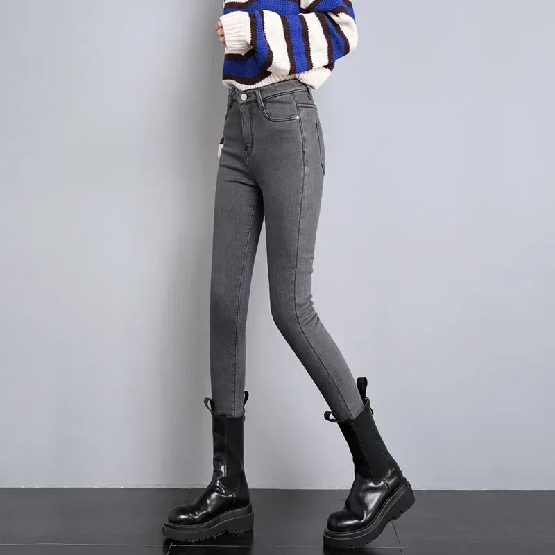 Jean Femme Thermique Skinny Taille Haute Chaud Polaire Stretch Denim – Pantalon Crayon Hiver Neige Confortable | Mode