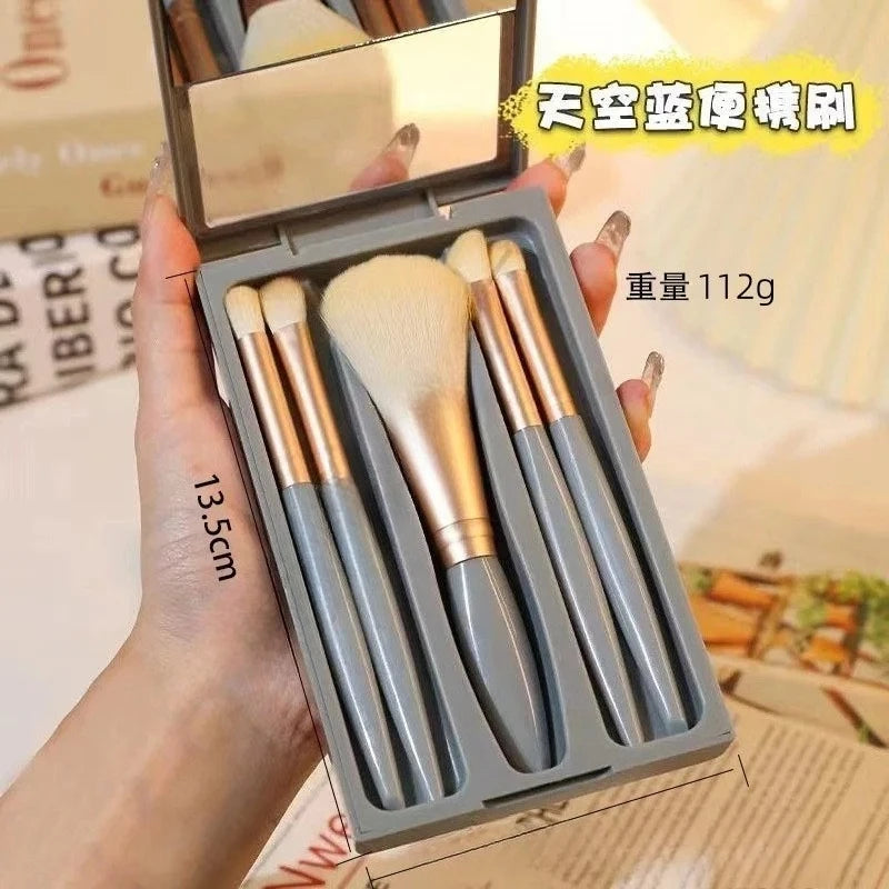 Kit 5 Pinceaux Maquillage Voyage avec Miroir – Pliable & Compact | Mini Set