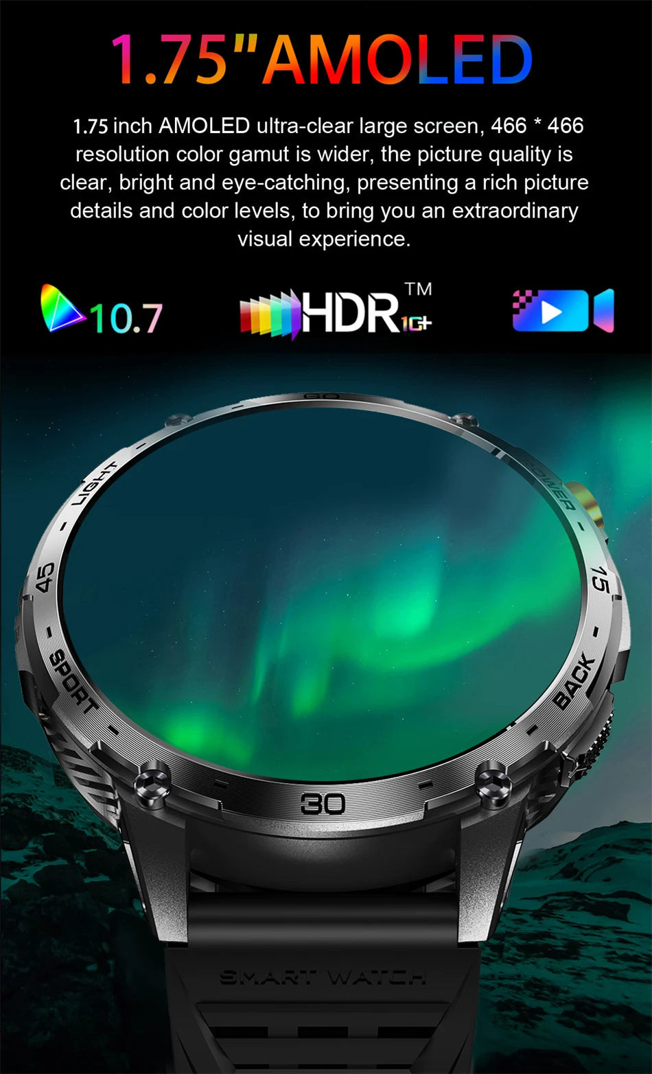 Smartwatch Homme 2026 Écran AMOLED 1.75" Ultra HD – Batterie 730mAh Bluetooth Appel Sport Android iOS