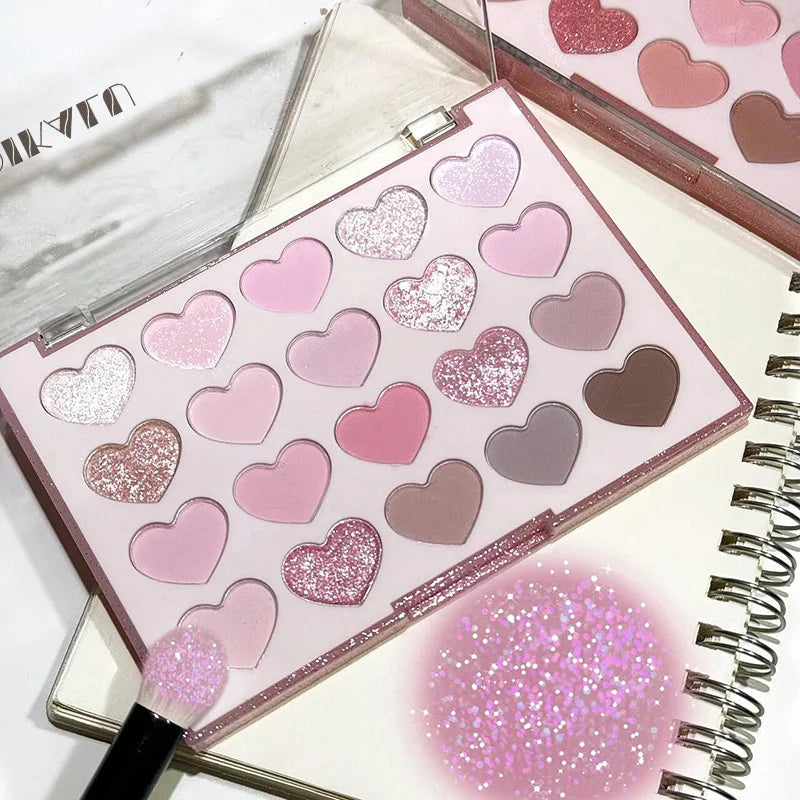Palette Fard à Paupières 20 Couleurs Forme Cœur Sweet Pink – Perle Glitter Violet & Rose | Blush Illuminateur Coréen