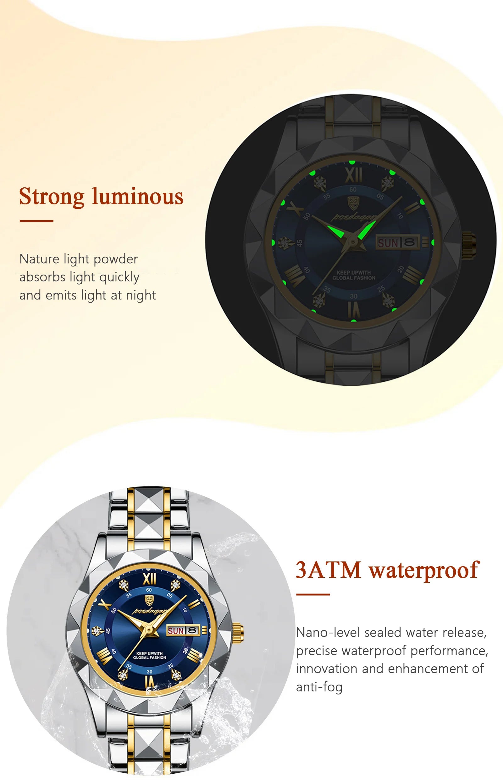 Montre Femme POEDAGAR Élégante Luxe Quartz – Lumineuse Étanche Semaine Date Acier Fashion