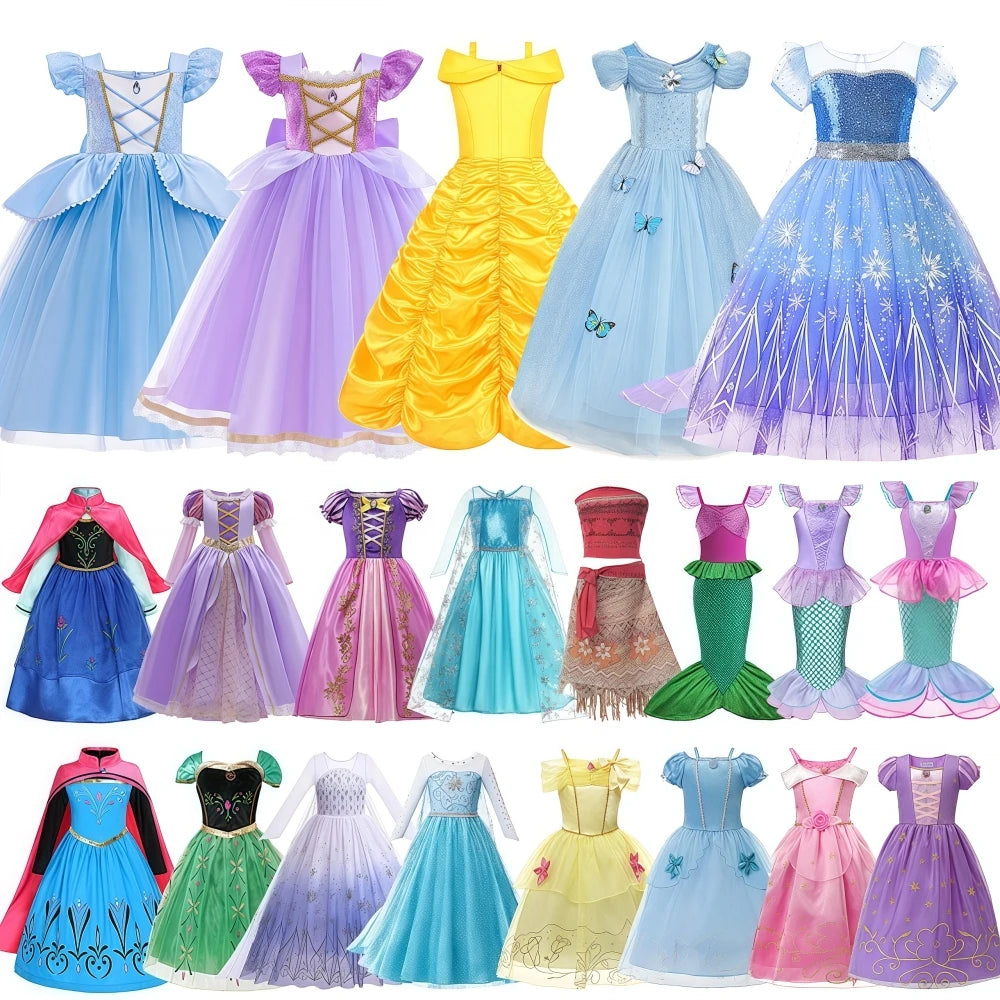 Robe Princesse Fille Déguisement Elsa Anna Ariel – Costume Carnaval Halloween Fête Cosplay Enfant