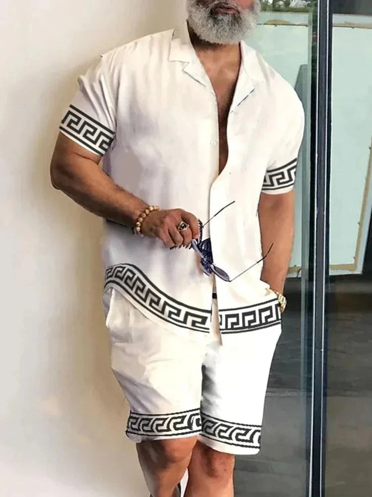 Ensemble 2 Pièces Homme Chemise Hawaïenne Manches Courtes + Short À Cordon Été Vacances Resort | Set Hawaii Premium
