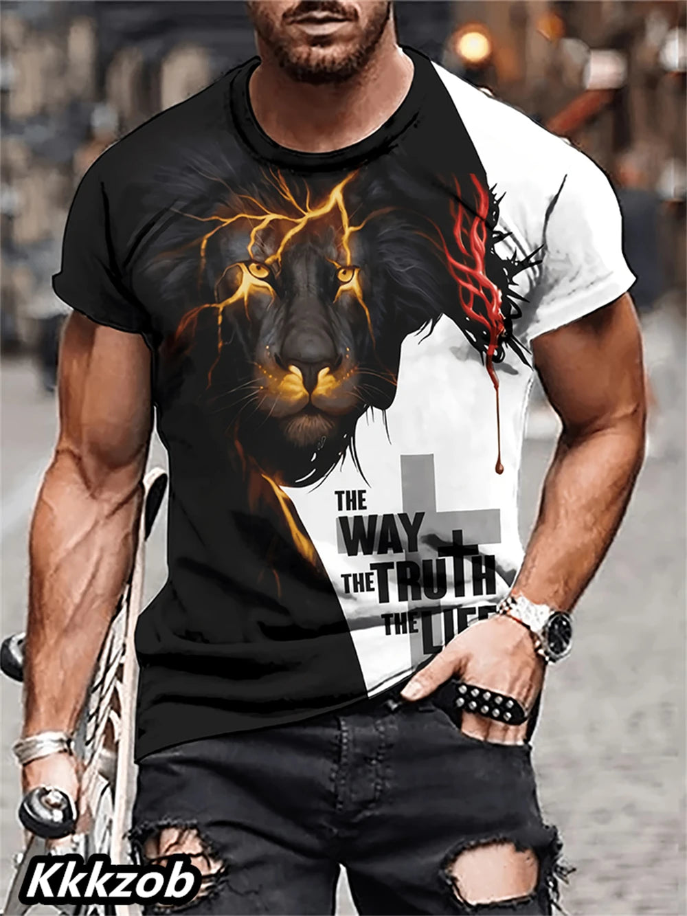 T-Shirt Homme Imprimé Lion Col Rond Manches Courtes Doux Respirant – Casual Outdoor Activités Été Essentiel | Mode Homme Nature