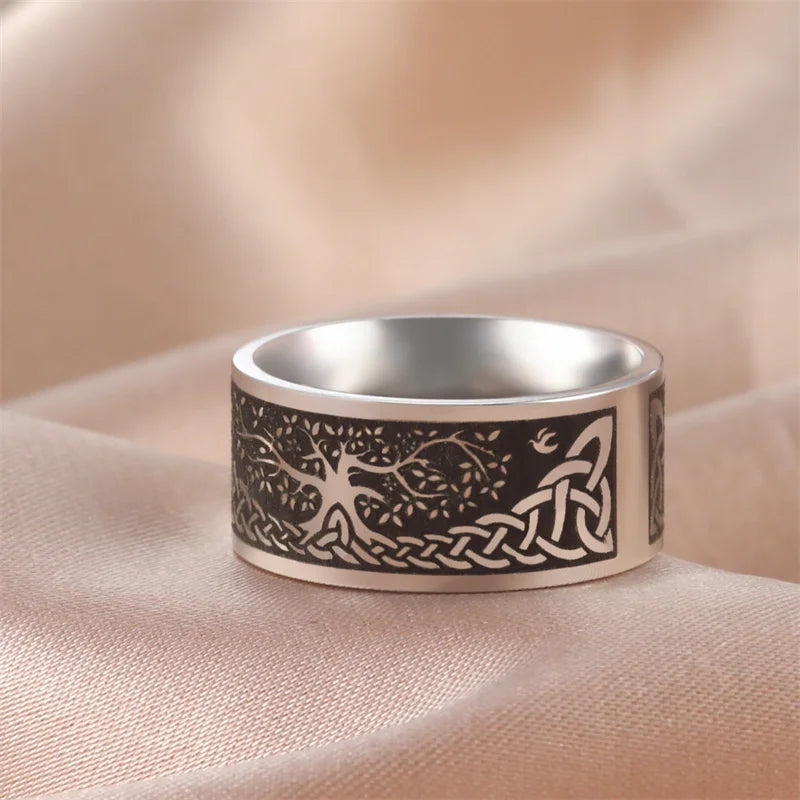 Bague Punk Acier Inoxydable Arbre de Vie Viking – Bague Couple Goth & Nordique | Bijou Homme & Femme | Cadeau Anniversaire & Fête Tendance