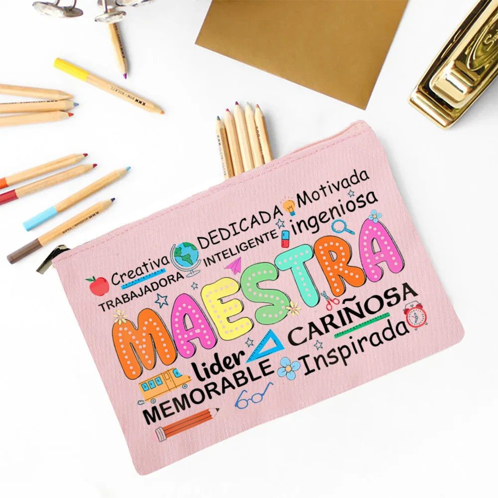 Trousse Maquillage Maestra Imprimé Coeur Espagnol – Organisateur Voyage & Crayon | Cadeau Enseignante