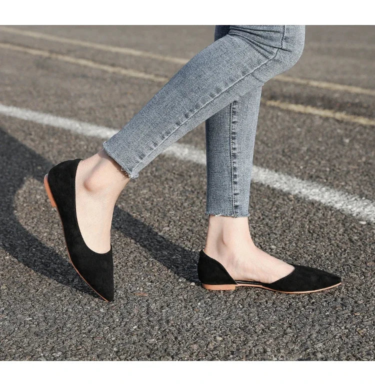 Ballerines Bout Pointu Flock Slip-on 2025 – Talon Plat Couleur Unie Tailles 31 à 46