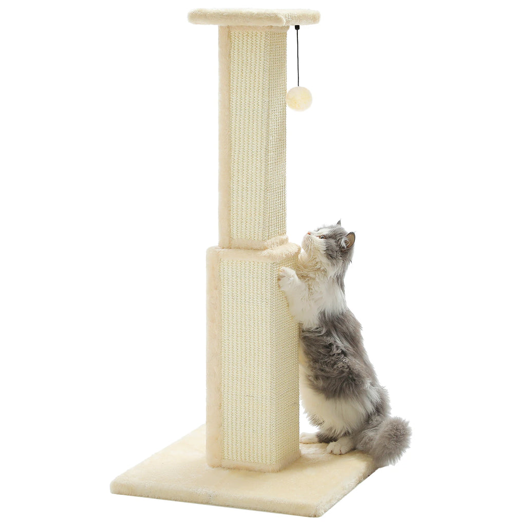 Grand Griffoir Chat Sisal Tressé – Balle Suspendue, Haute Colonne, Jouet & Grattoir pour Chats d'Intérieur Adultes