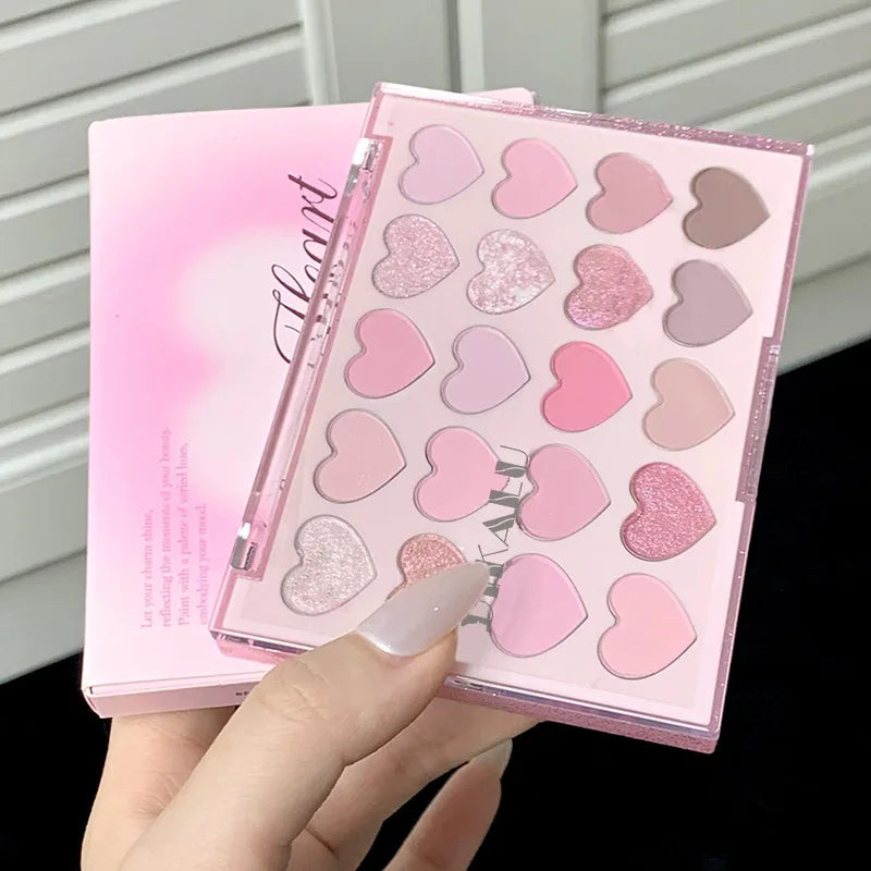 Palette Fard à Paupières 20 Couleurs Forme Cœur Sweet Pink – Perle Glitter Violet & Rose | Blush Illuminateur Coréen