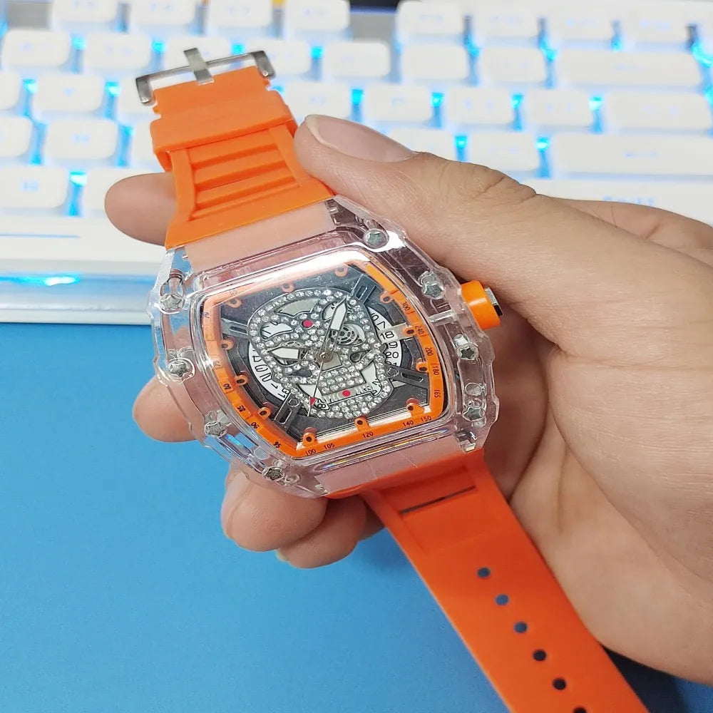 Montre Homme Skull Tête de Mort Automatique Transparente – Quartz Luxe Waterproof Fashion