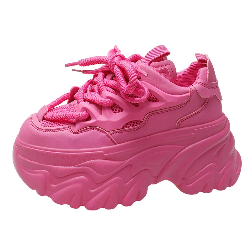 Sneakers Mesh Wedge 8.5cm Femme Chunky 2025 – Plateforme Respirante Talon Caché Été