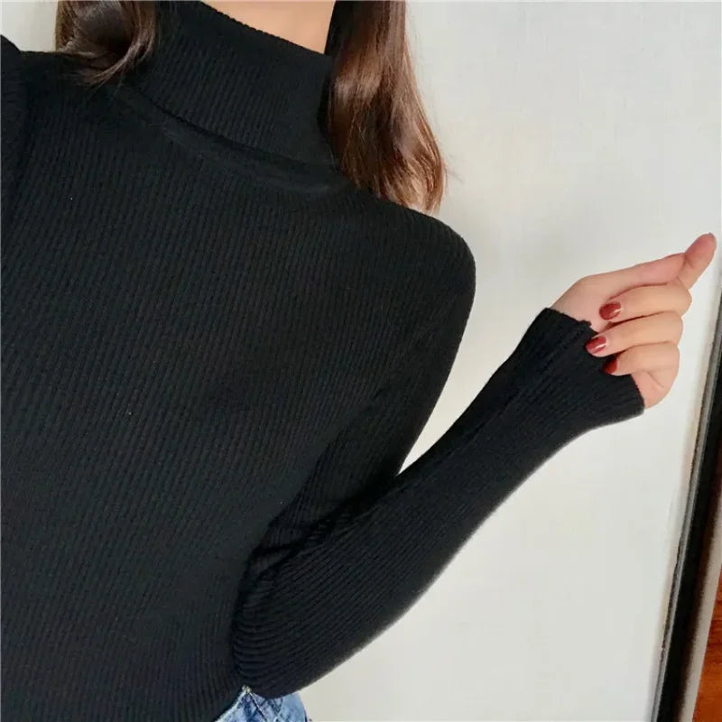 Damen Rollkragenpullover, weicher Strick – Unifarbener Basic-Kaschmirpullover | Herbst Winter Casual