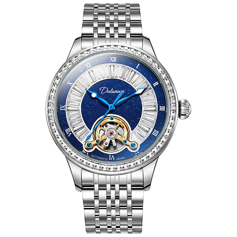 Montre Homme Tourbillon Automatique Mécanique – Cadran Strass Lumineux Sport Étanche Acier