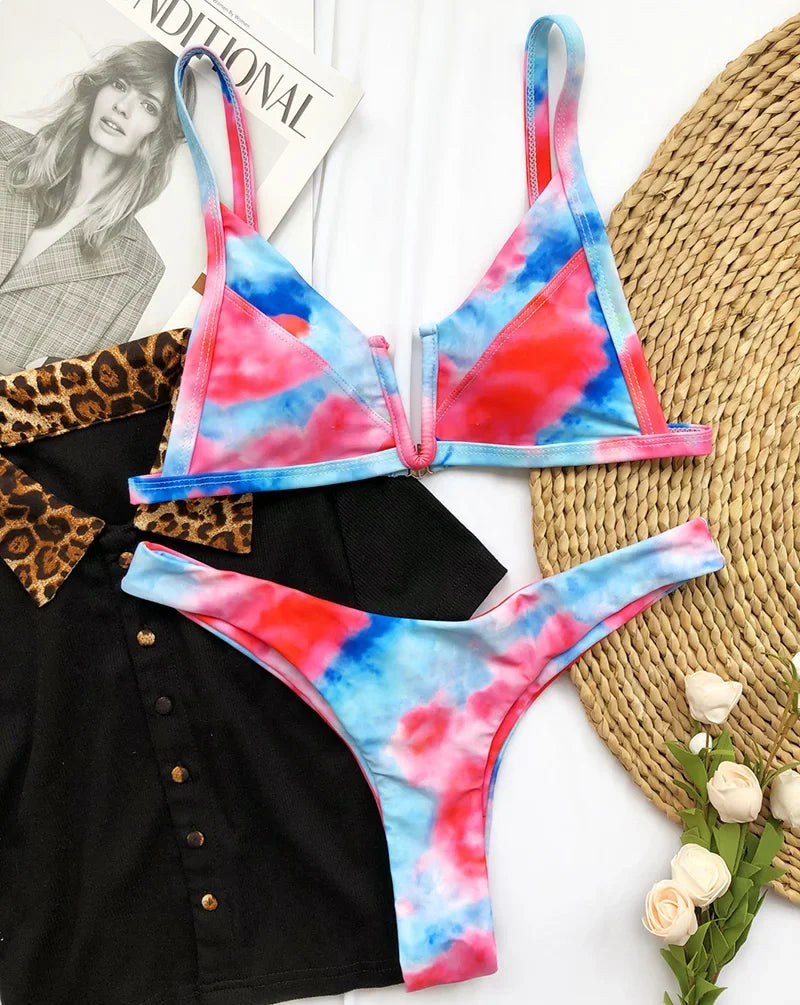 Bikini Femme 2 Pièces Denim Effet Jeans Tanga V Push-Up – Maillot de Bain Sexy Été & Plage