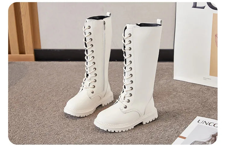 Bottes Hautes Fille Hiver Style Moto – Cuissardes Semelle Souple Plateforme Princesse Enfant