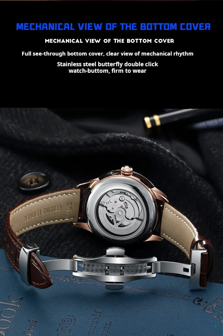 Montre Homme Tourbillon Automatique Mécanique – Cadran Strass Lumineux Sport Étanche Acier