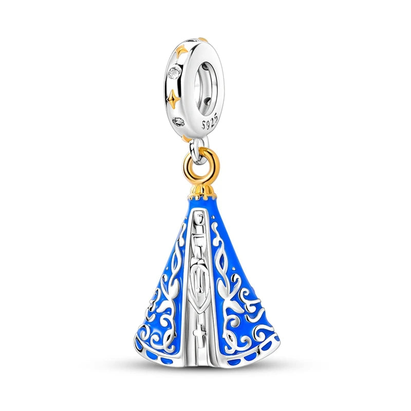 Charm Argent 925 Bleu Rotatif – Œil Démon, Main, Lune & Ciel Étoilé | Perle Pendentif Bracelet Femme | Bijou Spirituel & Mystique
