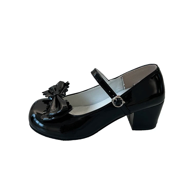 Mary Jane Plus Size Bow Talon Carré Anti-Slip – Bout Rond Ouvert Slip Strap Résistant