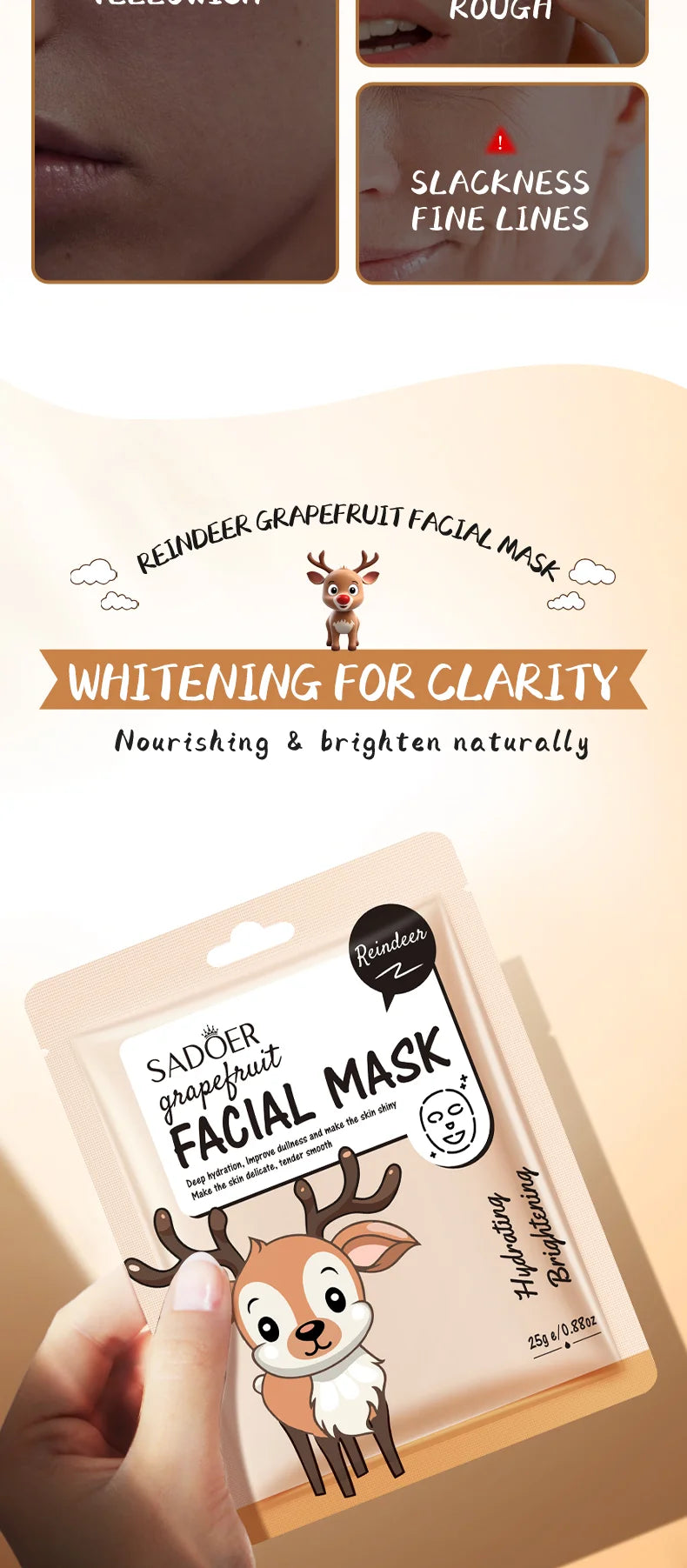 Masques Visage Fruits Frais SADOER – Lot de 5 | Hydratation, Éclat & Apaisement | Soin Peau Quotidien