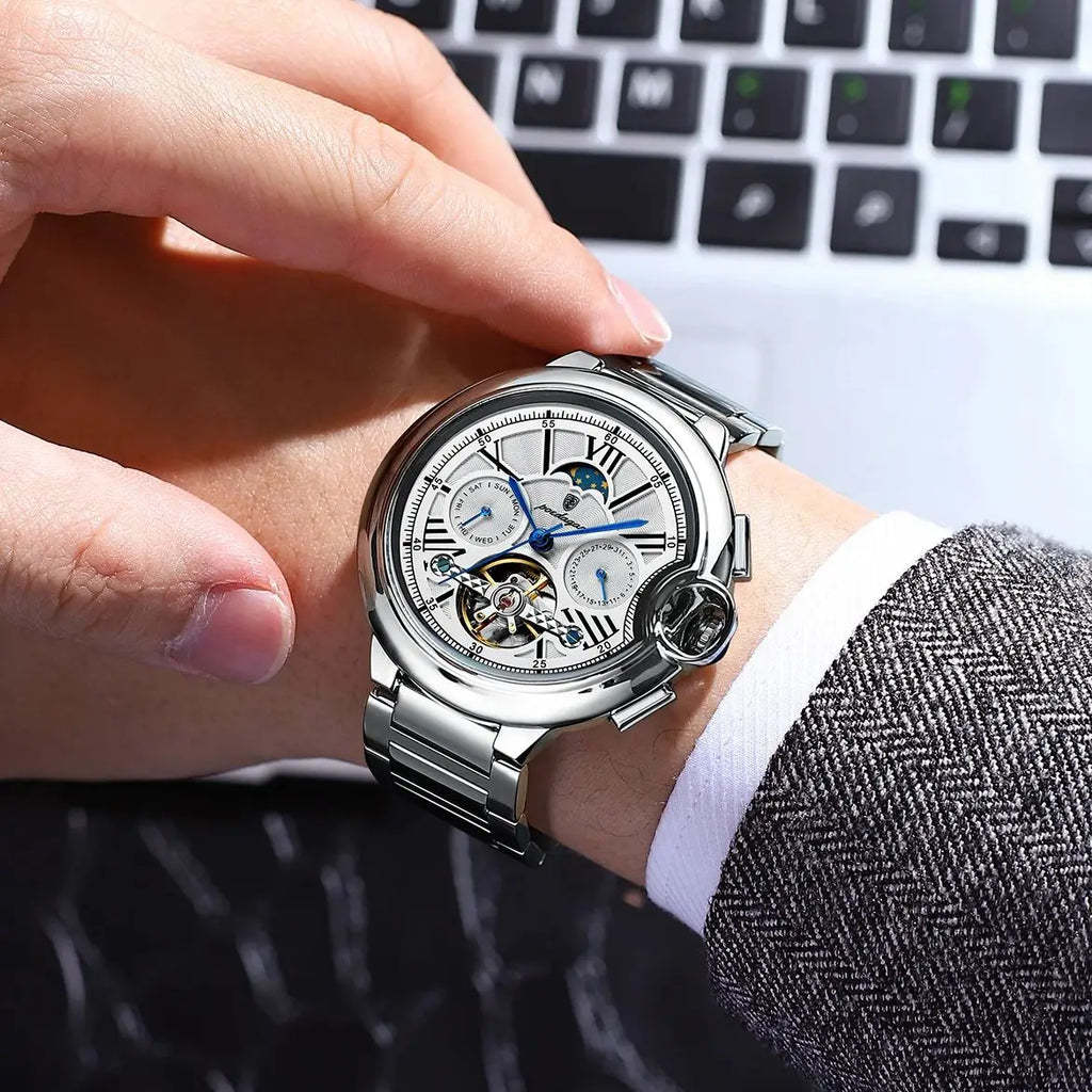 Montre Homme POEDAGAR Tourbillon Automatique Militaire – Acier Date Semaine Étanche