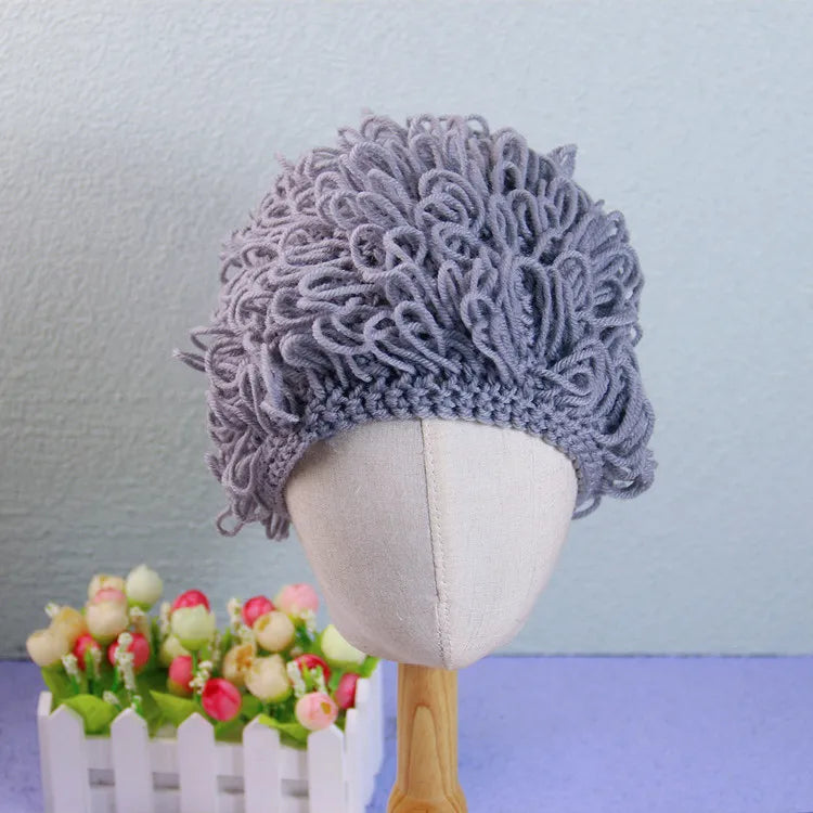 Bonnet Perruque Bouclée Enfant Funny – Chapeau Tricoté Hiver Garçon Fille Accessoire Rigolo