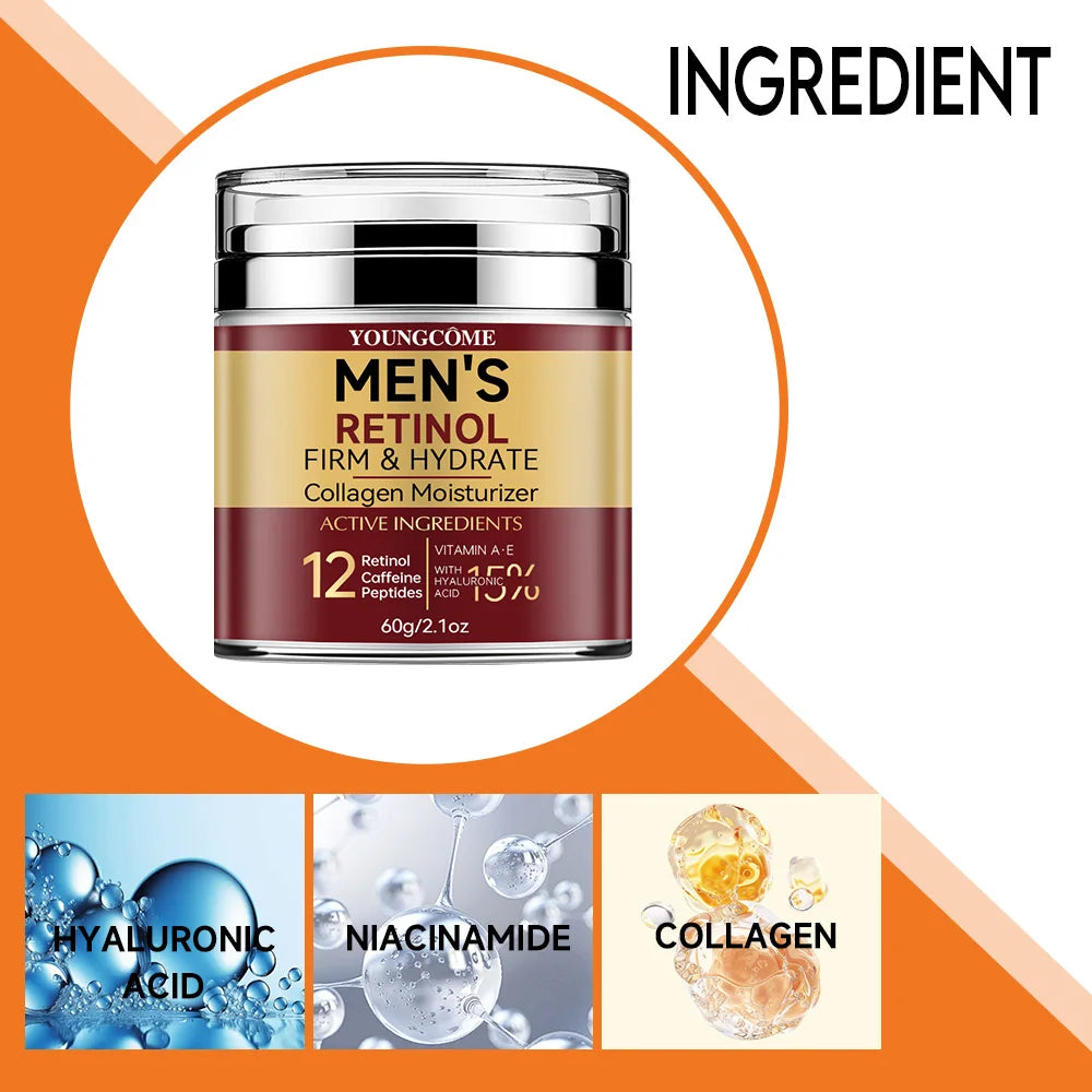 Crème Visage Rétinol Homme - Fermeté, Anti-Rides & Hydratation Collagène