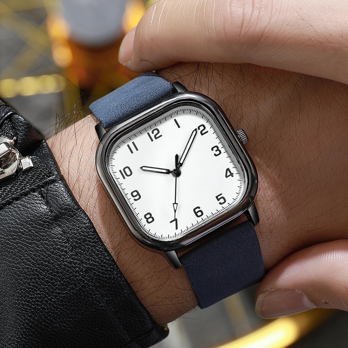Lot 3 Montres Homme Business Quartz Cadran Carré Chiffres Arabes Bracelet Cuir – Fashion Casual