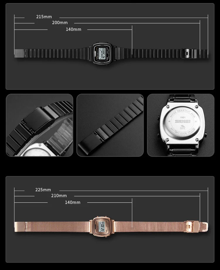 SKMEI Damen-Digitaluhr 1901 mit Chrono-Kalender kleinem Zifferblatt wasserdicht – Luxus Mode Trend