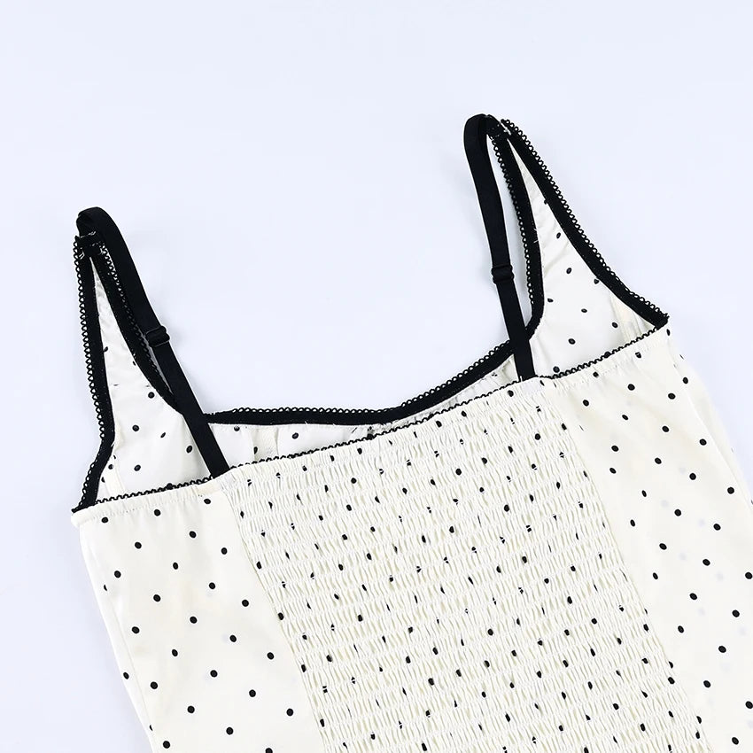 Top Camisole Femme Soie Pois Dos Nu Dentelle Bretelles Fines – Élégant Street Chic Sans Manches | Printemps 2026