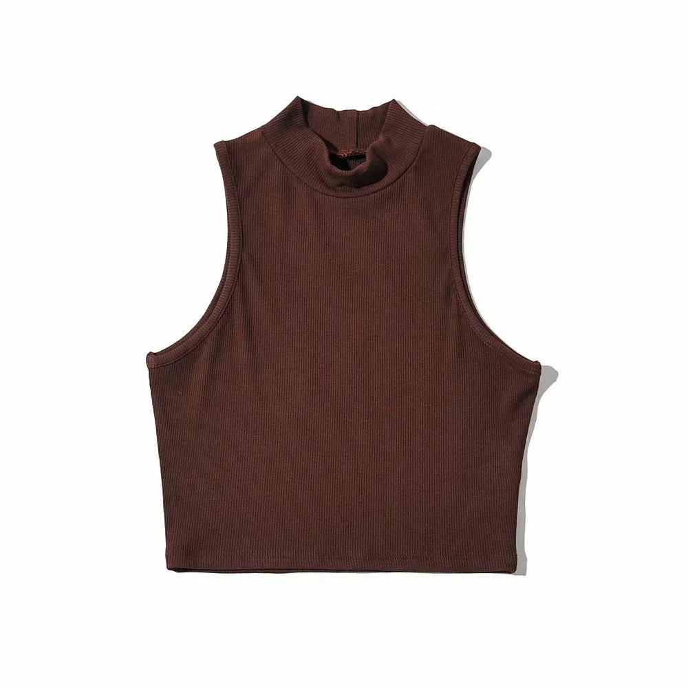 Crop Top Femme Noir Col Haut Sans Manches Débardeur Respirant Confortable Été – Haut Court Fashion Basique Chic | Mode
