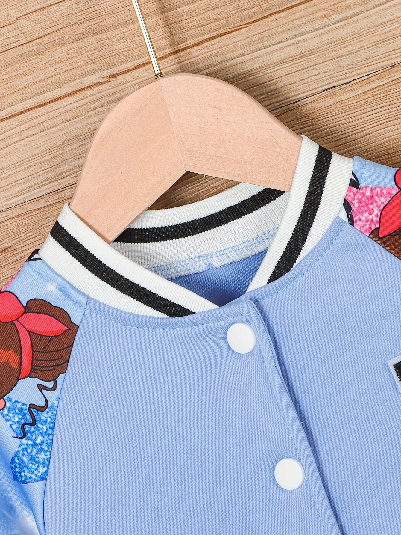 Veste Baseball Fille Imprimé Poupée Cartoon Lettre A – Blouson Casual Printemps Automne Enfant