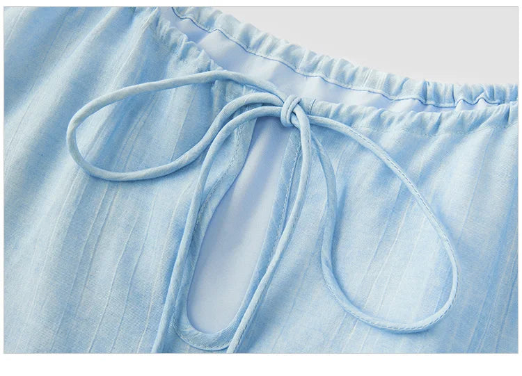 Ensemble 2 Pièces Femme Lin Pantalon Large Nœud Bretelles – Tenue Été Vacances Légère | Semir 2025