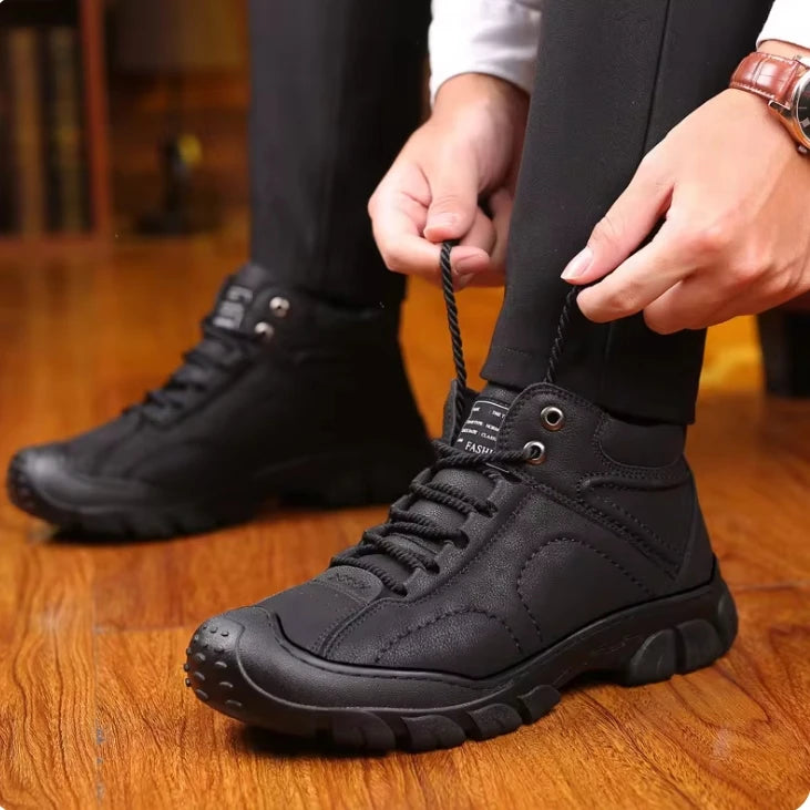 Boots Neige Homme Lace-up Plush Hiver 2025 – Cuir High-Top Casual Outdoor Chaud