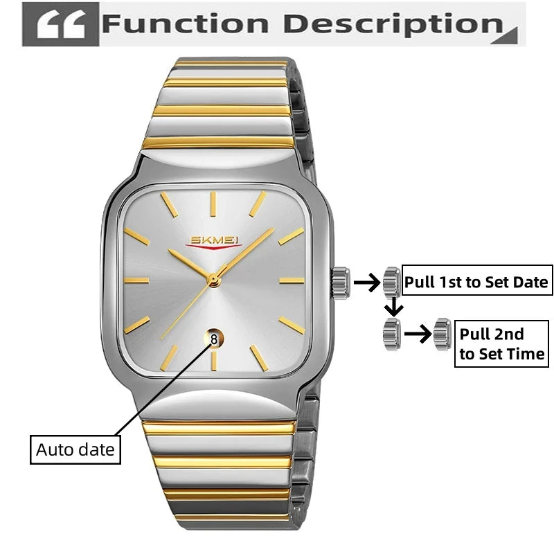 Montre Unisexe SKMEI Luxe Quartz Bracelet Acier – Analogique Date Étanche Fashion