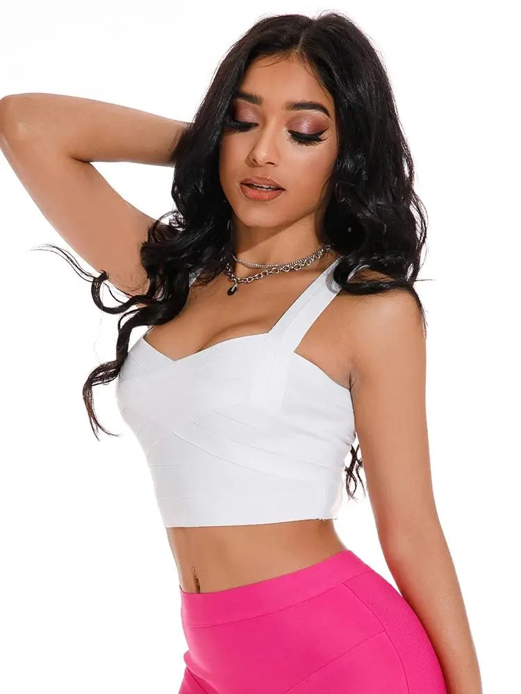 Crop Top Femme Bretelles Fines Bandage Élastique Vintage – Caraco Streetwear Blanc Noir Rouge | Soirée & Quotidien