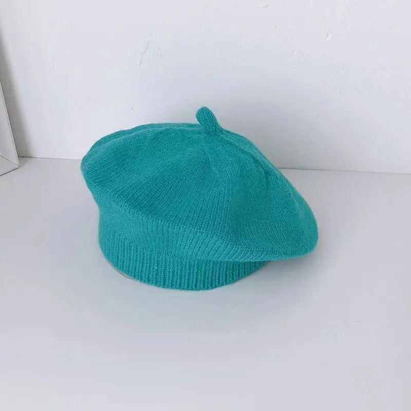 Béret Tricoté Enfant Couleur Unie – Bonnet Peintre Chaud Automne Hiver Fille Garçon Tendance