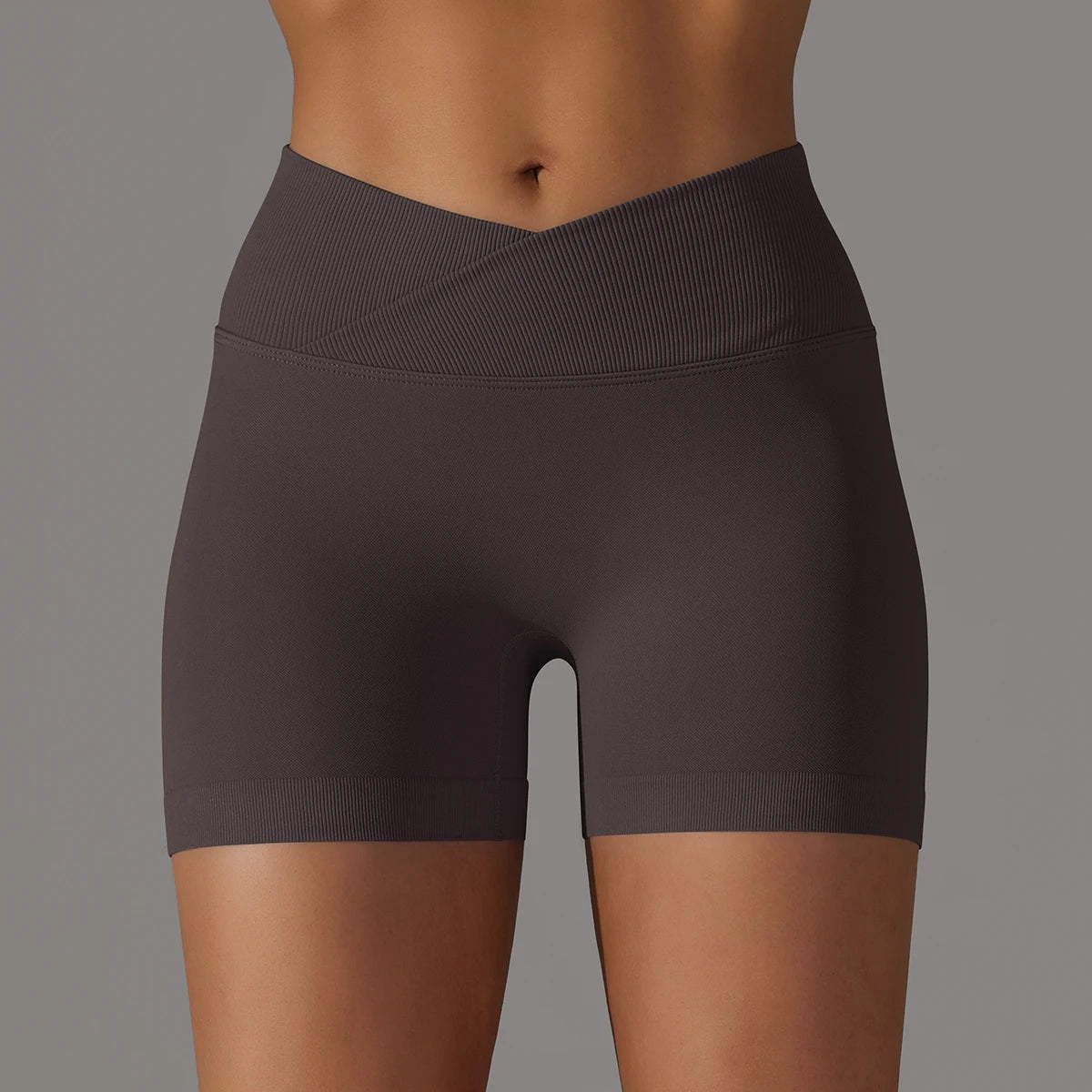 Short Yoga Femme Taille Haute Croisée Gainant Fessier Gym Running Fitness – Short Sport Sculptant Élastique | Mode Athleisure
