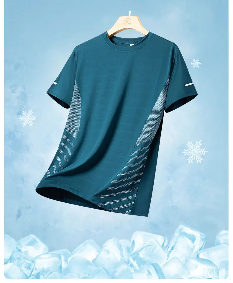 T-Shirt Running Homme Été Soie de Glace Ultra-Léger Imprimé Réfléchissant Séchage Rapide Manches Courtes Respirant Fitness Sport Grande Taille 5XL – Tee Sport Performance | Mode Homme Sport