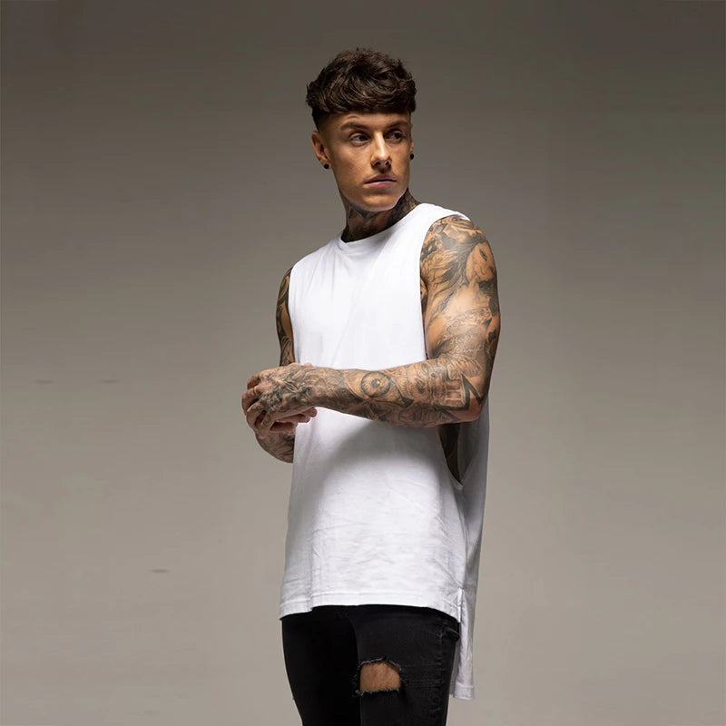 Débardeur Long Homme Coton – Style Hip Hop & Gym | Sans Manches Casual & Fitness | Streetwear Été Tendance