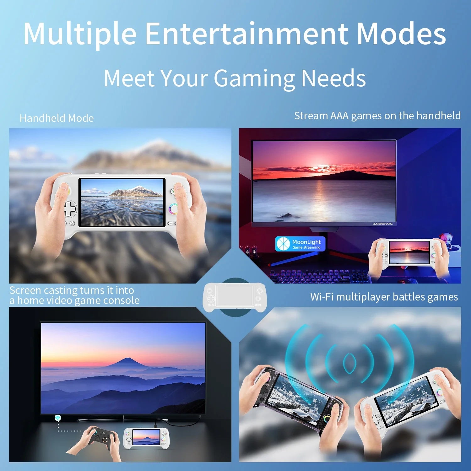 ANBERNIC RG557 Console Gaming Portable – Écran AMOLED 5.48", Android 14, Processeur Dimensity, Joystick Capacitif & Ventilation | Retrogaming Premium